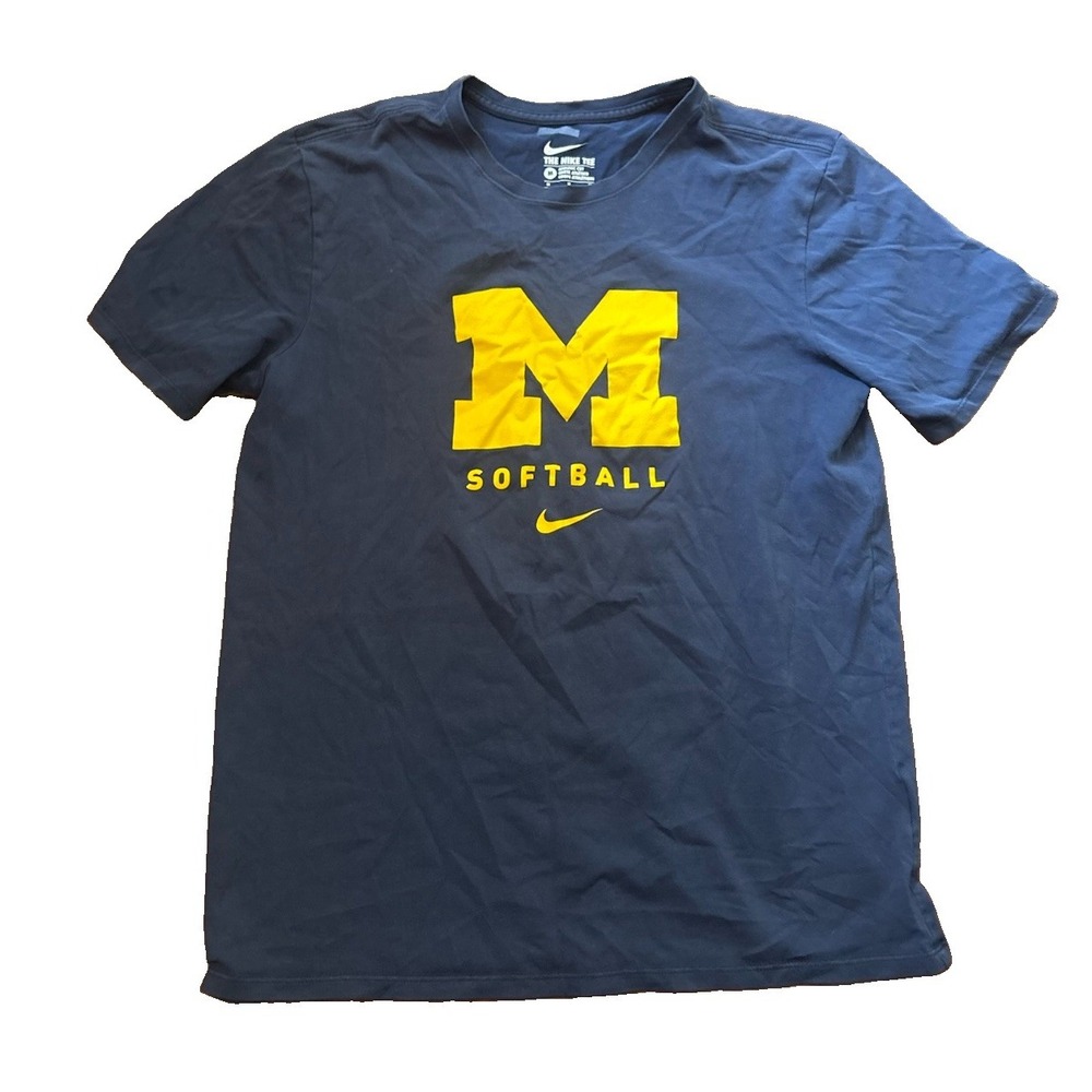 Nike Michigan Wolverines Softball T-Shirt Mens Medium Blue Cotton Athletic Cut